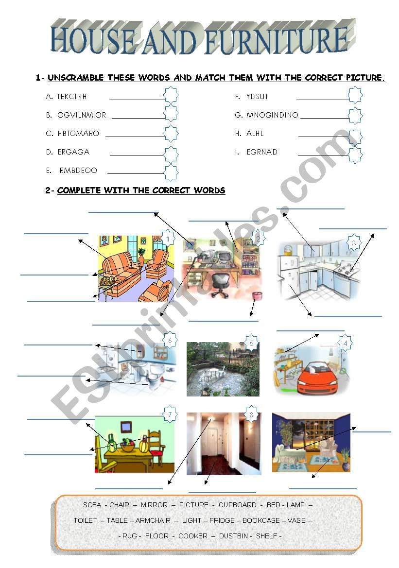 HOUSE AND FURNITURE worksheet
