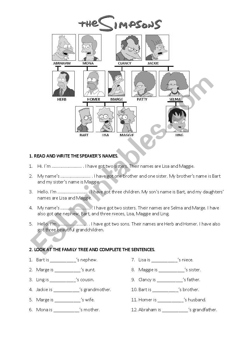 The Simpsons Family Tree worksheet