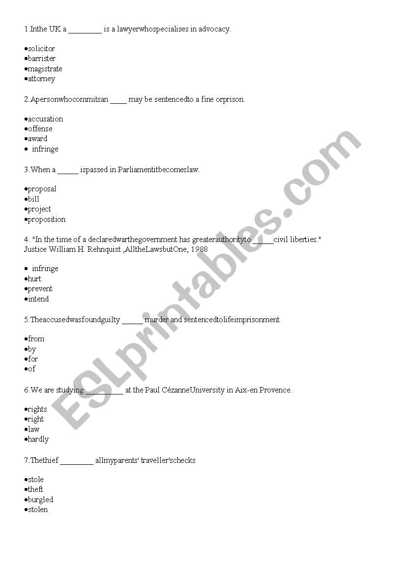 law vocabulary worksheet