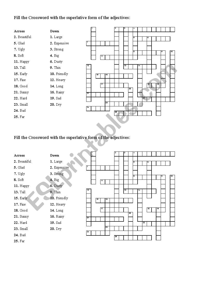 Crossword (superlative) worksheet
