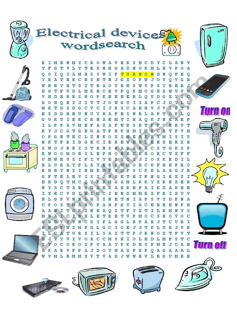 Electrical devices Wordsearch 