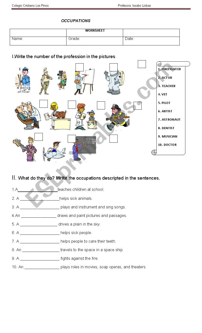 Proffessions worksheet