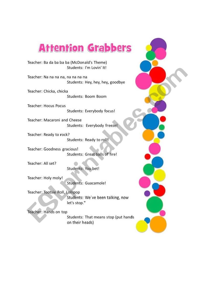 Attention Grabbers worksheet