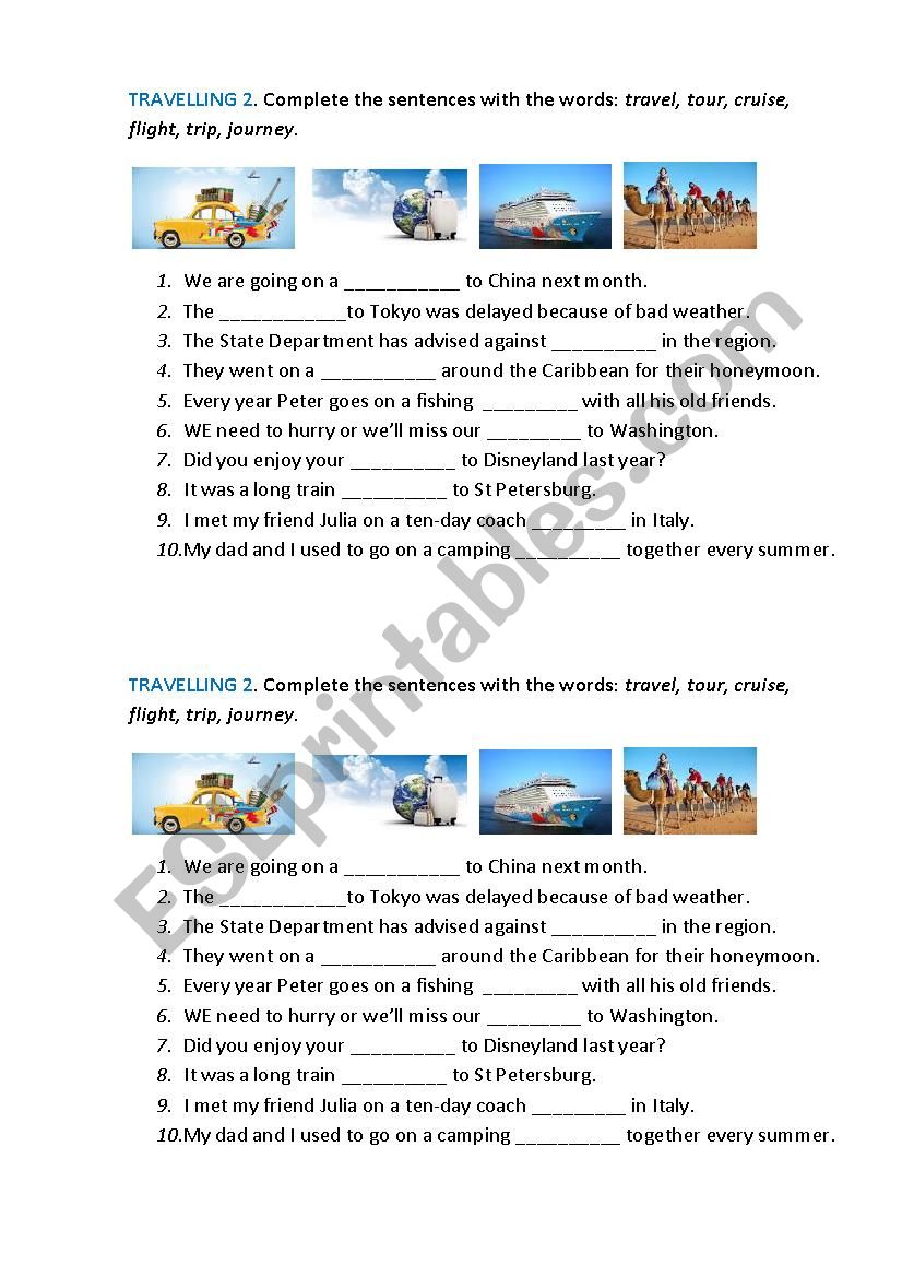 TRAVELLING 2  worksheet