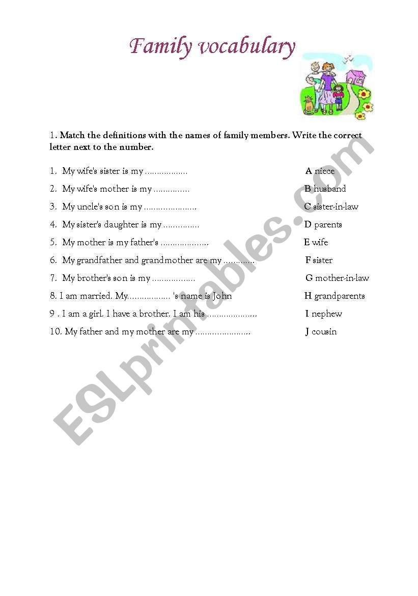 Family members worksheet