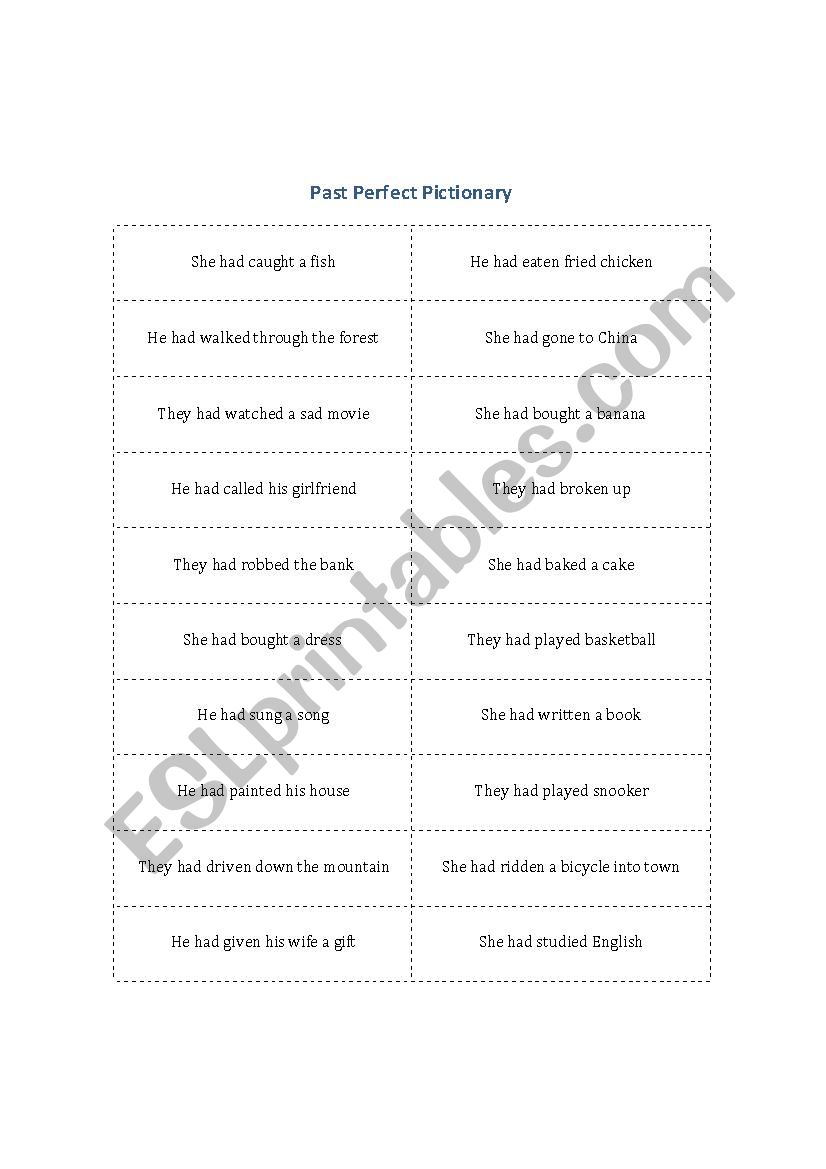 Past Perfect Pictionary worksheet