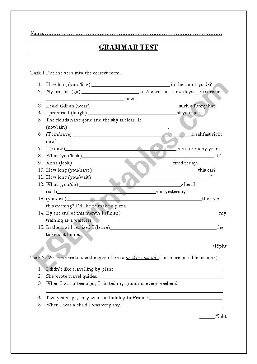 Grammar revision worksheet