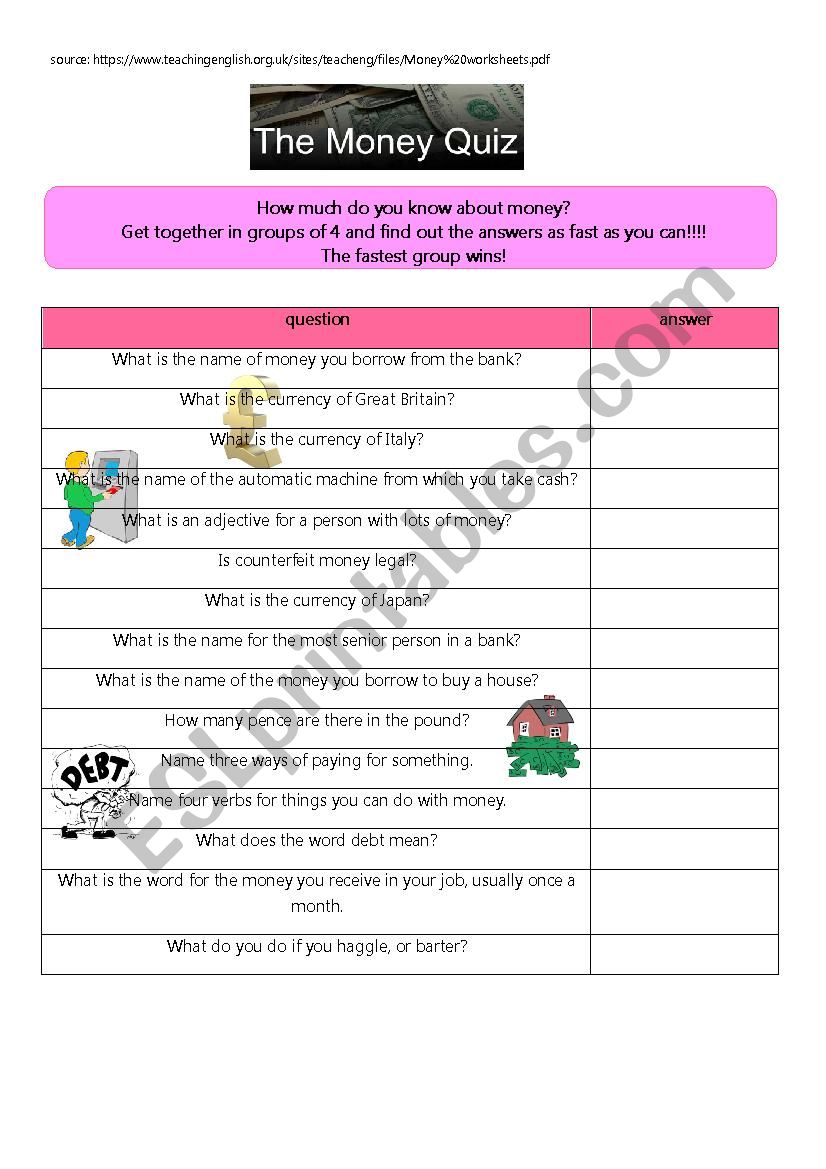 money quiz!!!  worksheet