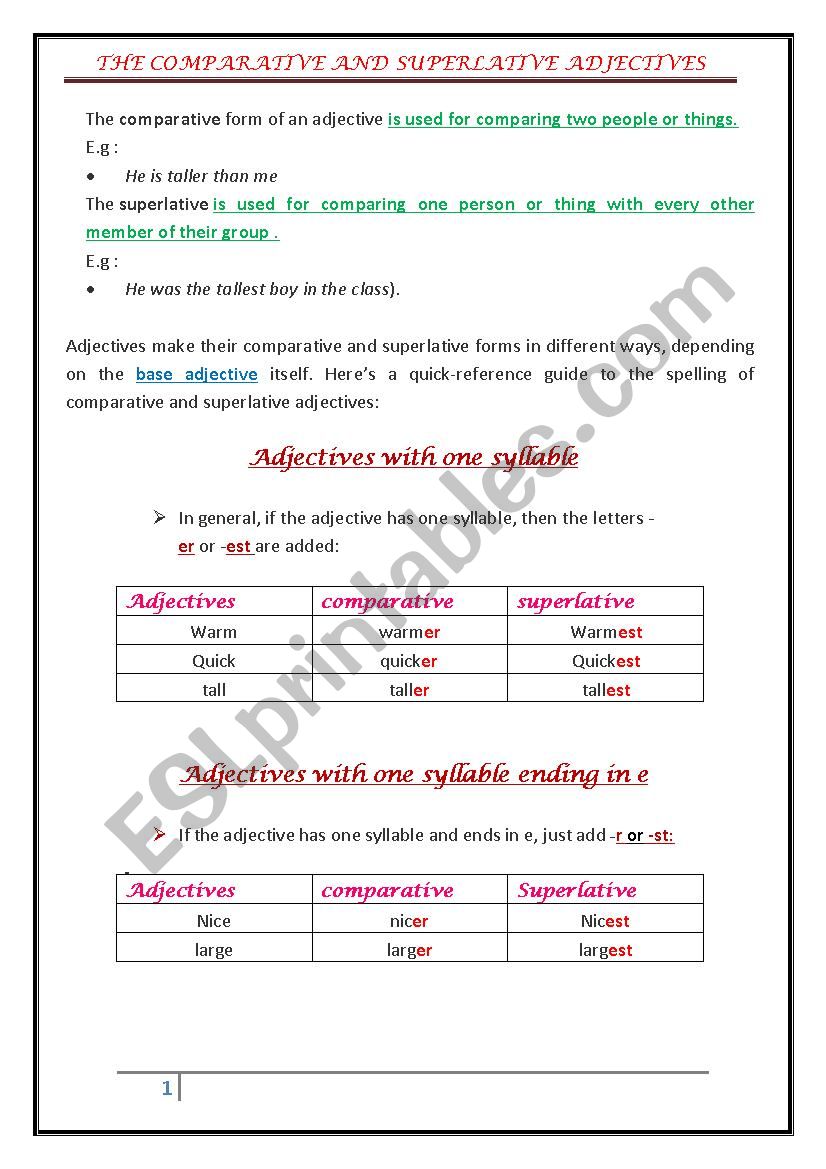 the superlative and comparative adjectives