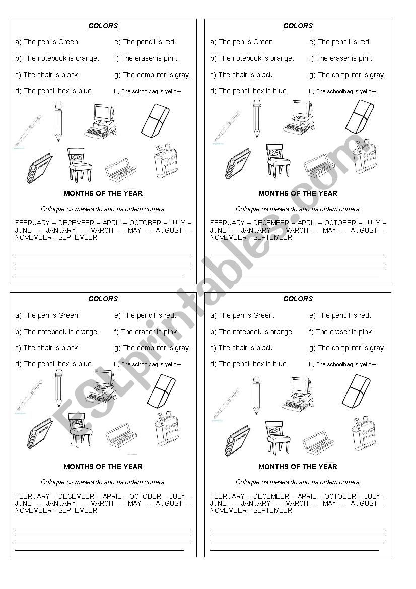 School objects worksheet