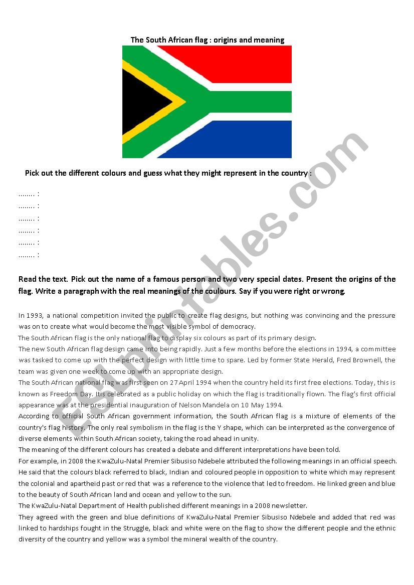 South Africa worksheet