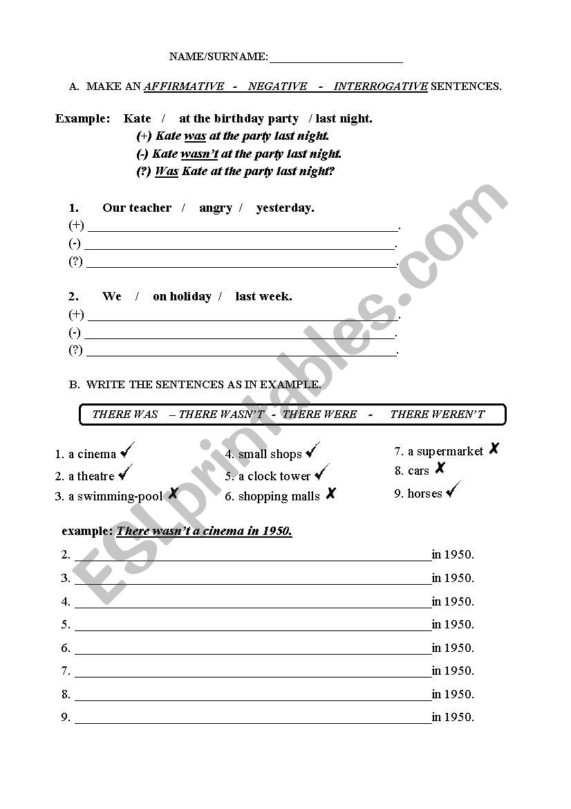 Past Simple-Was/Were (Affirmative-Negative-Interrogative Forms)