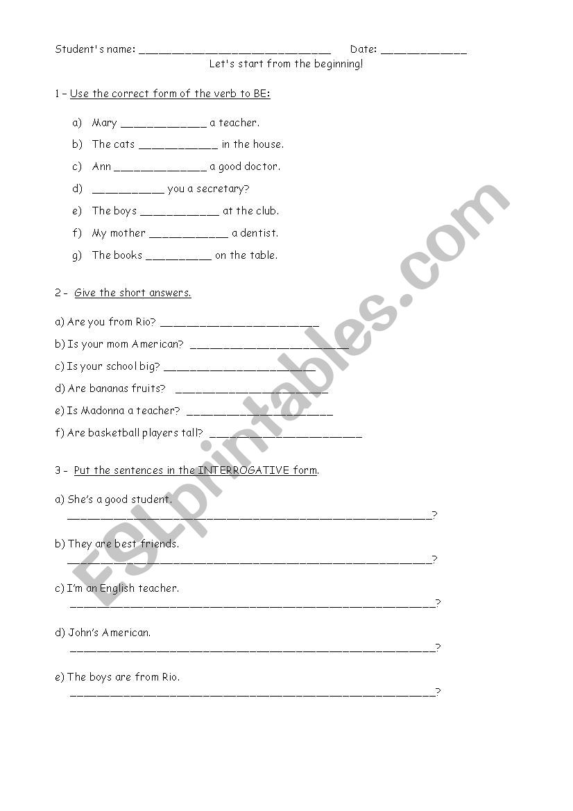 Verb to BE worksheet