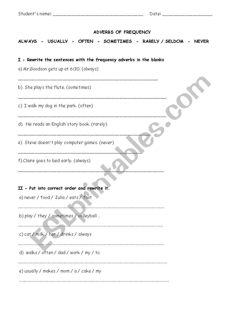 Adverbs worksheet