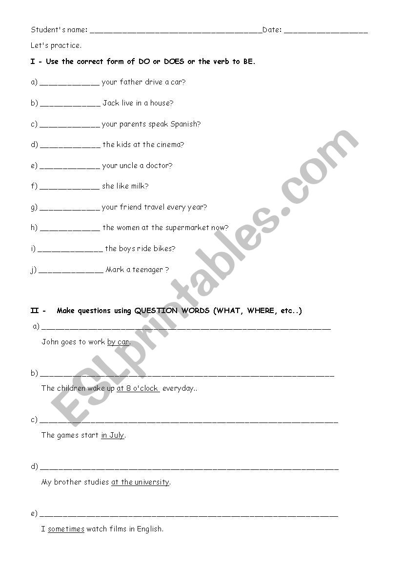 Present simple worksheet