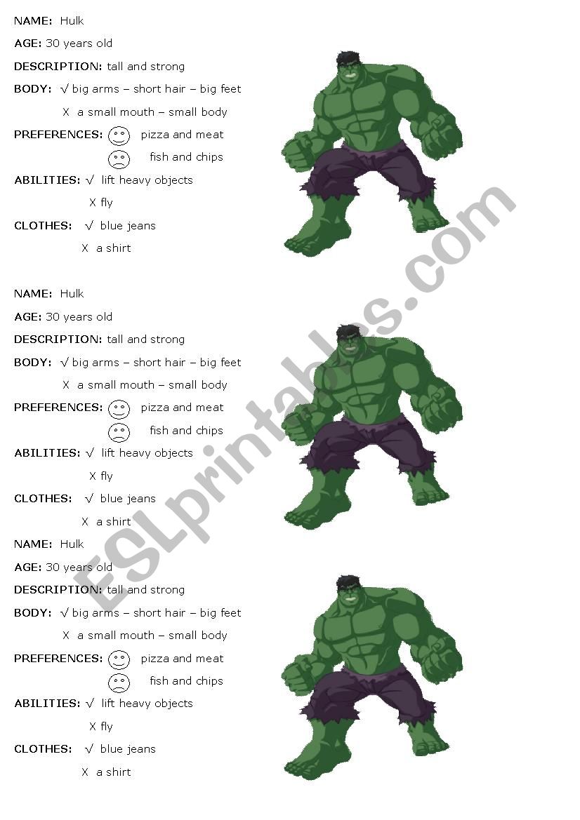 Writing prompt Hulk worksheet
