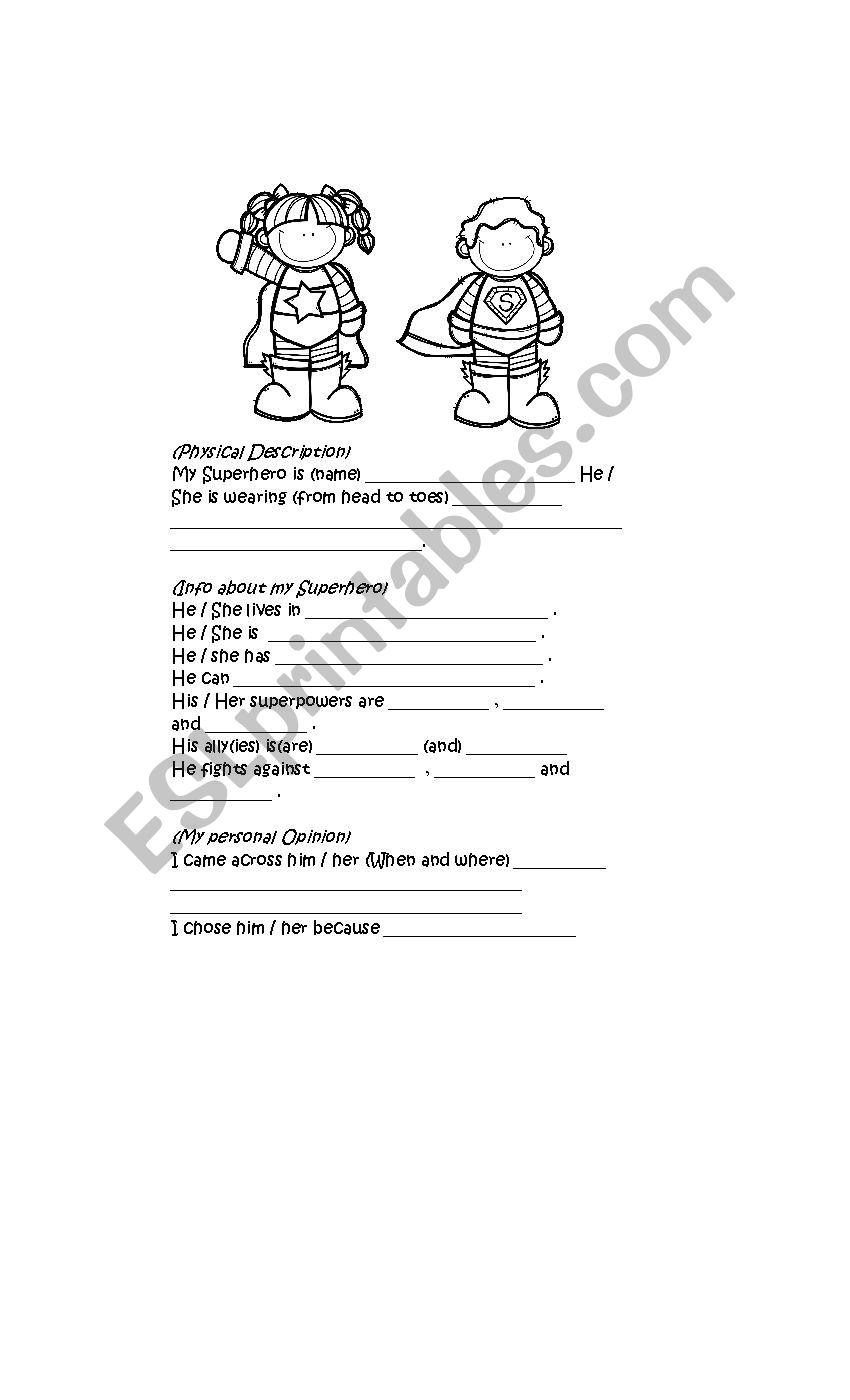 Describing a Superhero worksheet