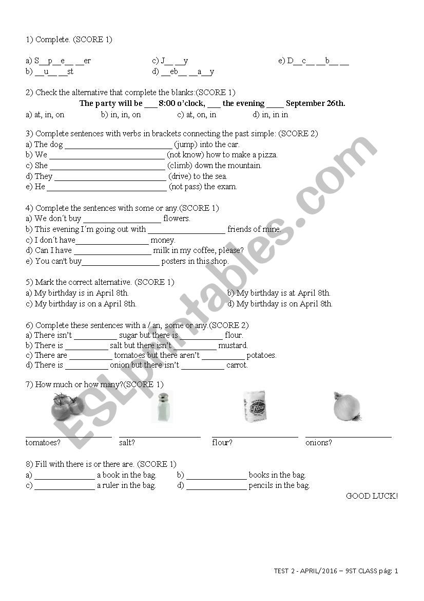 English Test for 9th Grade - 1B