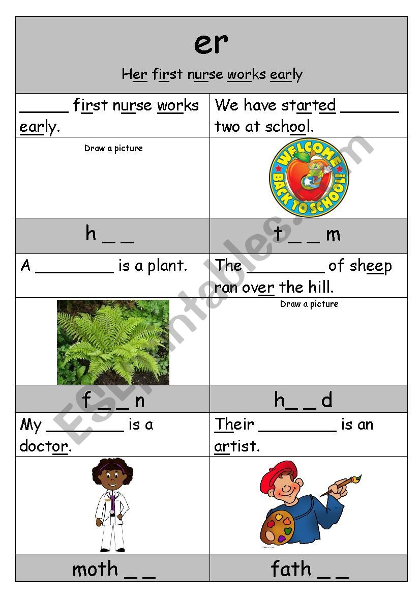 Phonics - er of her worksheet