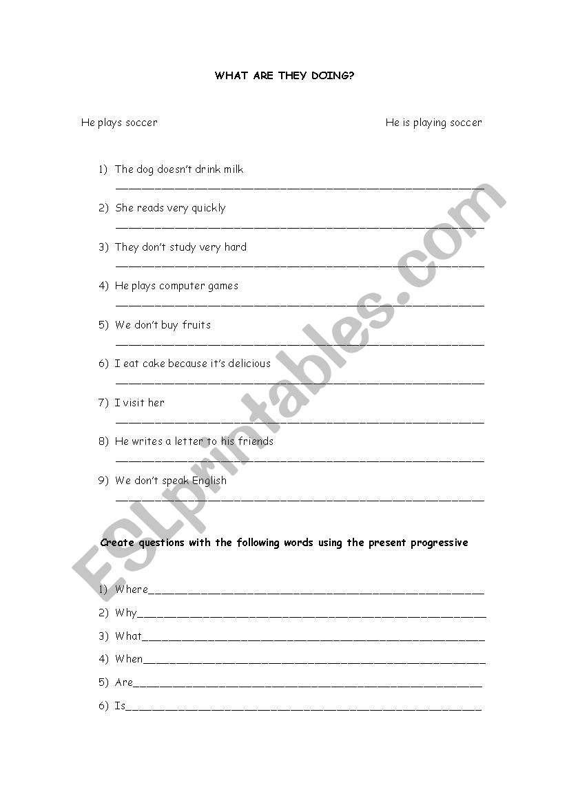 Present progressive review worksheet