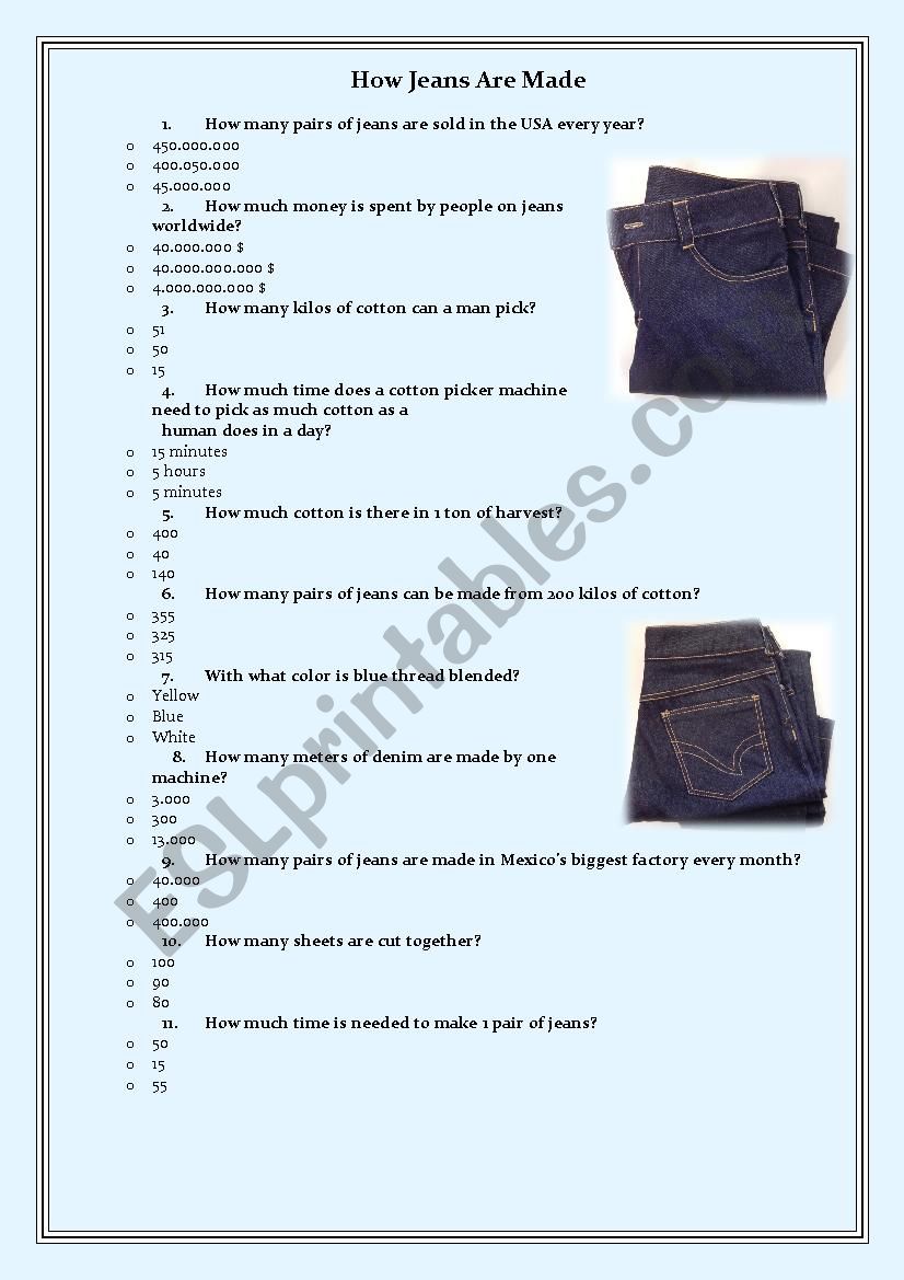 How jeans are made video worksheet,  Passive Voice