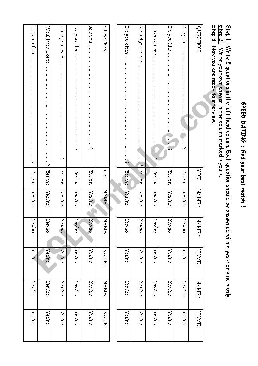 speed dating worksheet worksheet