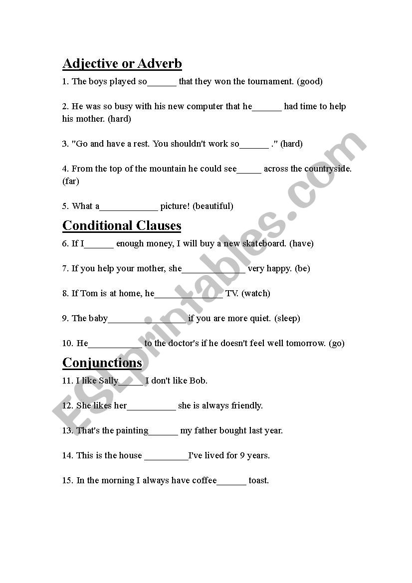 Grammar test worksheet