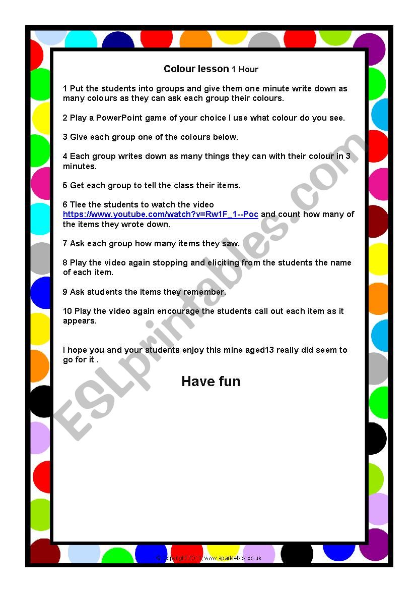 Colours worksheet