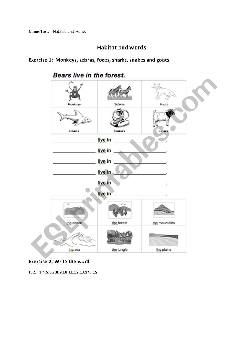 Habitat test worksheet