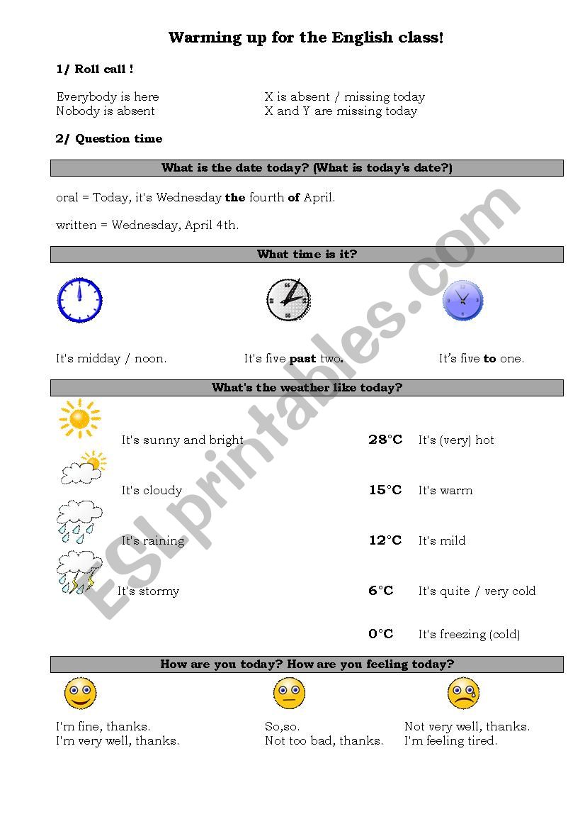 Warming up activity / Back to school 