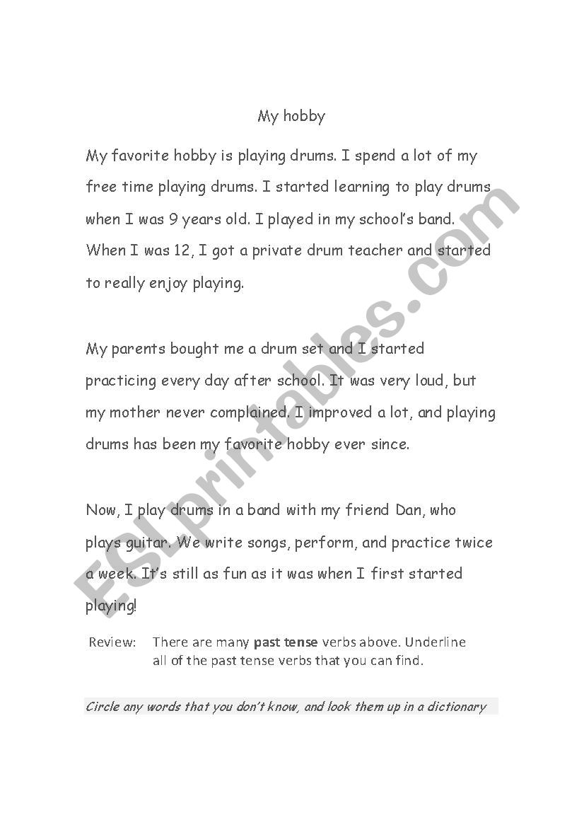 My hobby worksheet