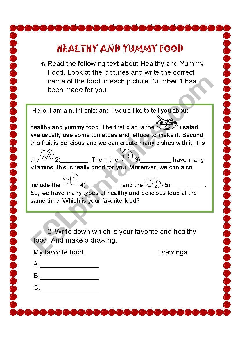 Healthy and Yummy Food worksheet