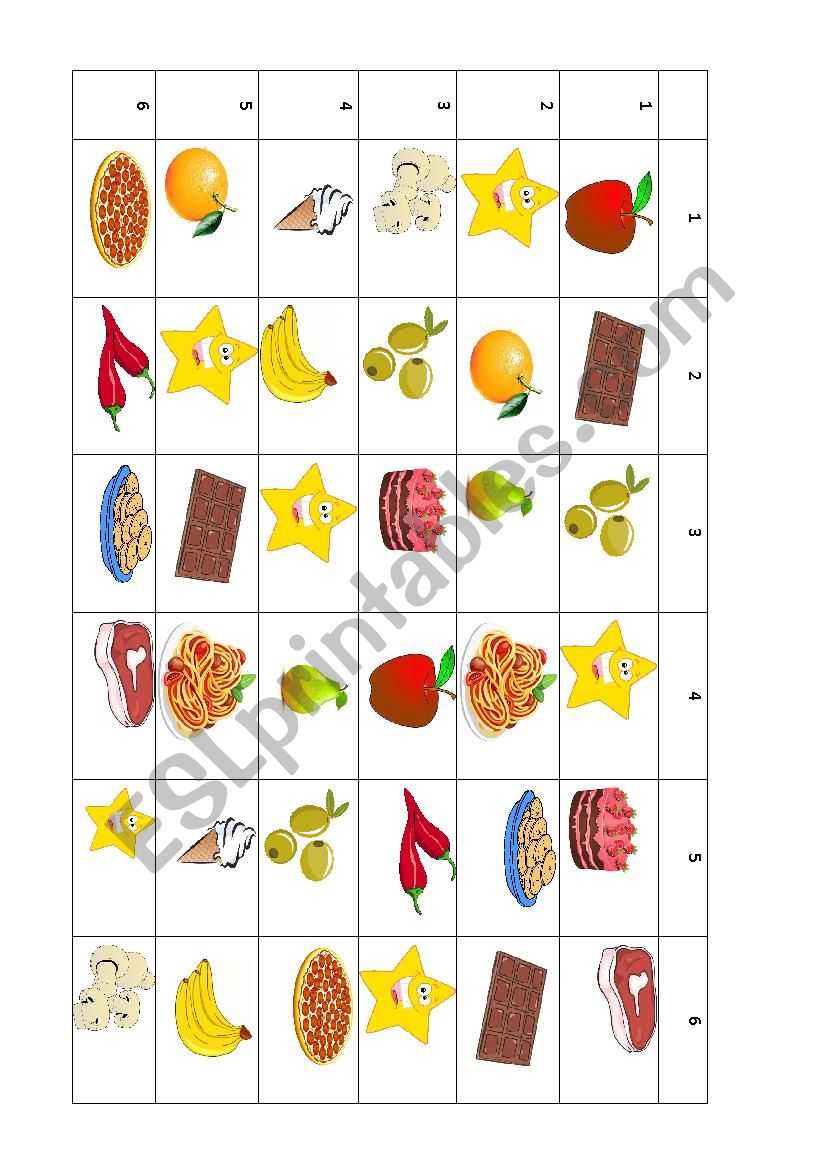 Food board game worksheet