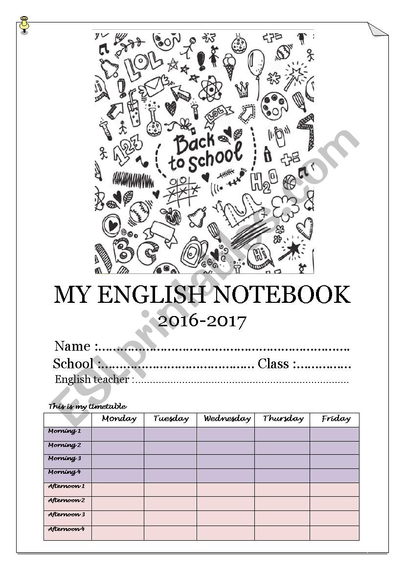 Notebook cover worksheet