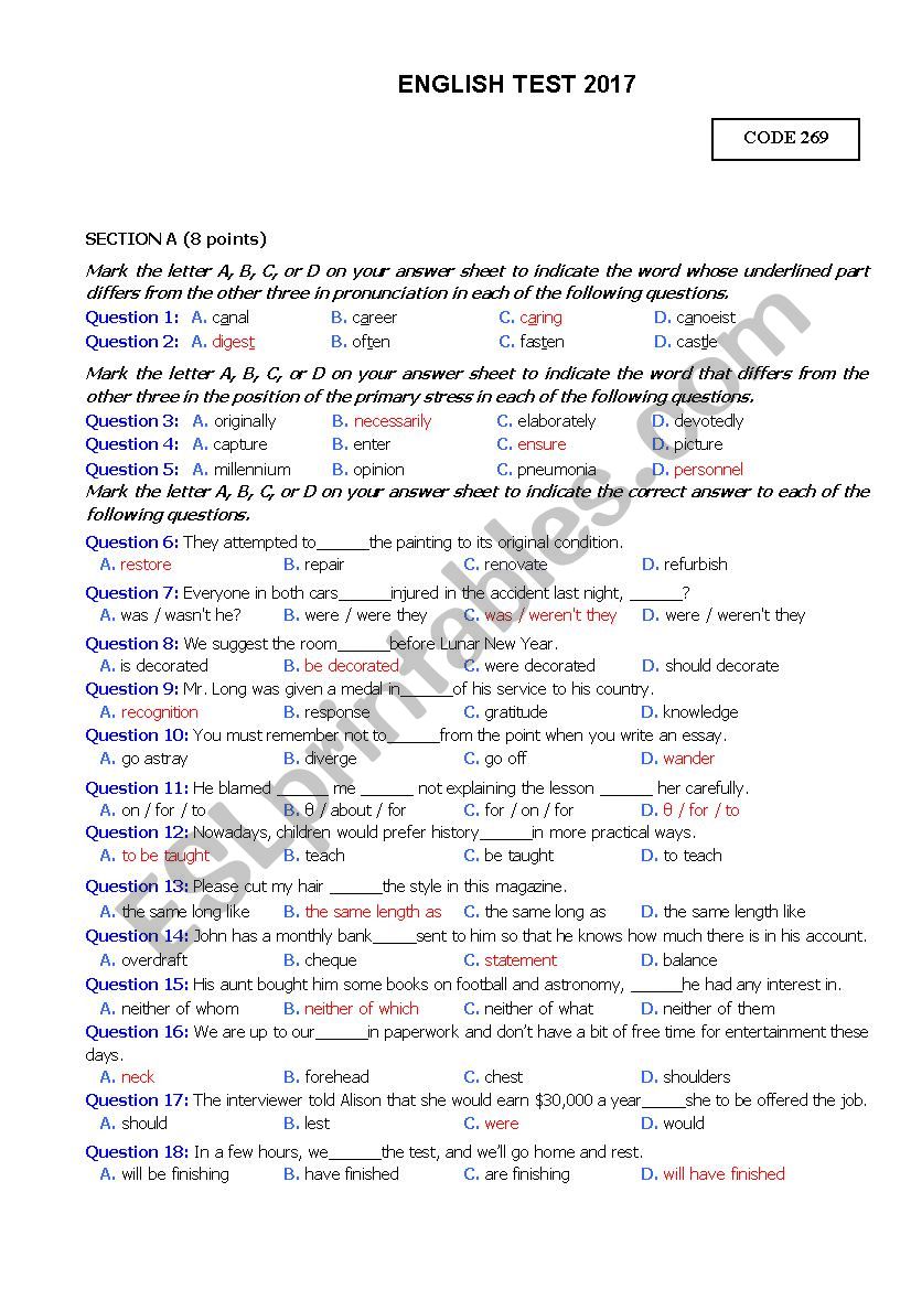 ENGLISH TEST worksheet