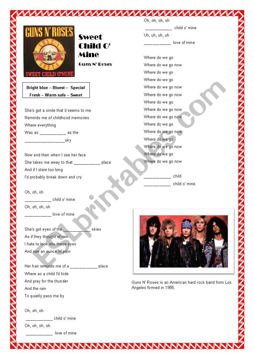 Adjectives: Sweet Child OÂ´ mine - Guns NÂ´ Roses  