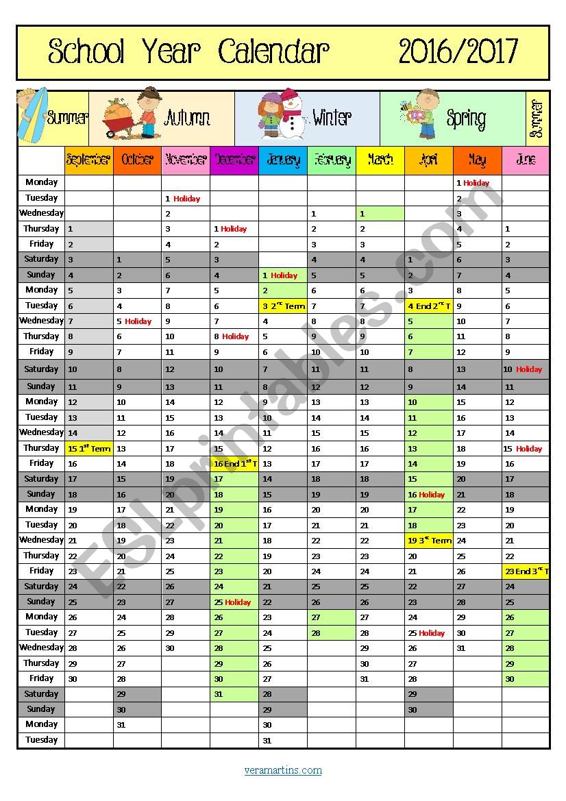 School Year Calendar 2016/2017