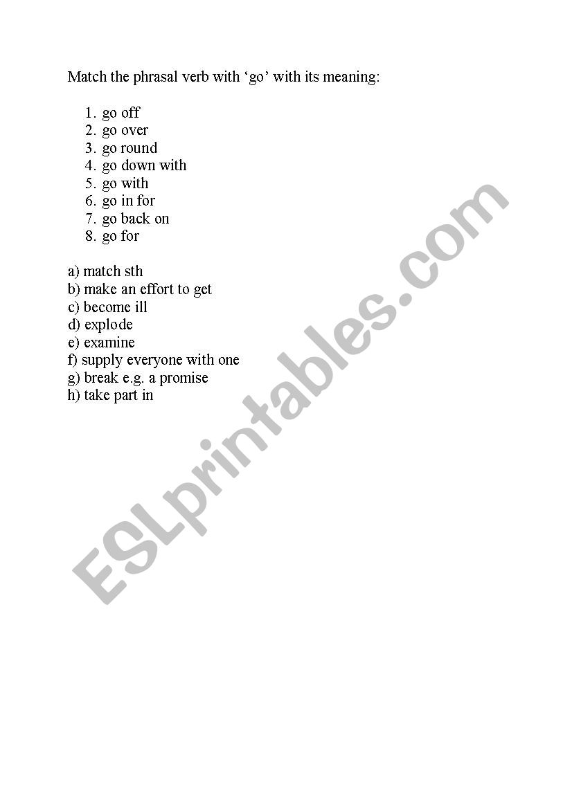 Phrasal verbs with go worksheet