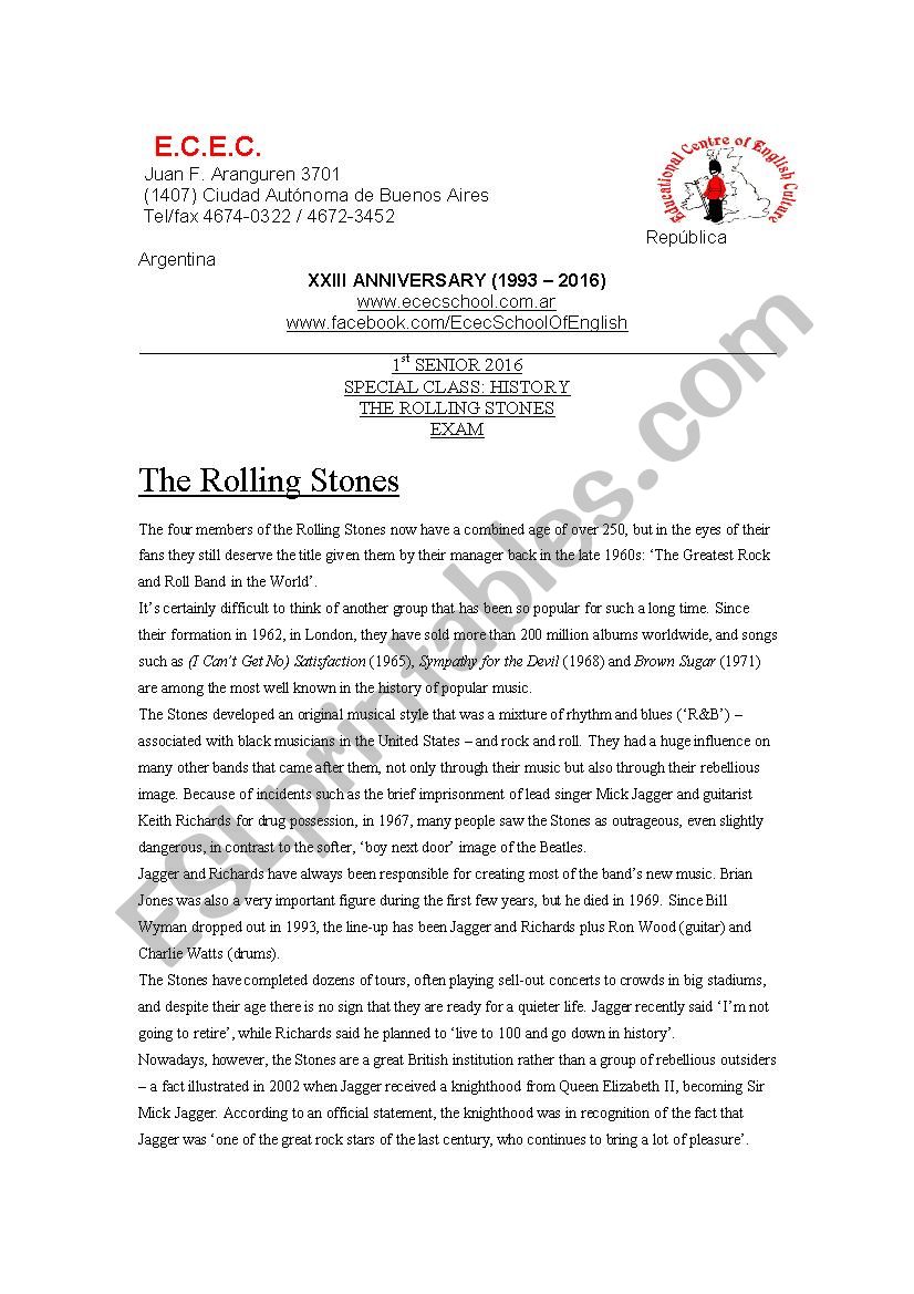 rolling stones history test worksheet