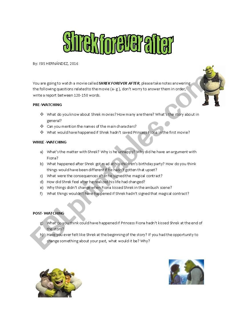 SHREK FOREVER AFTER worksheet
