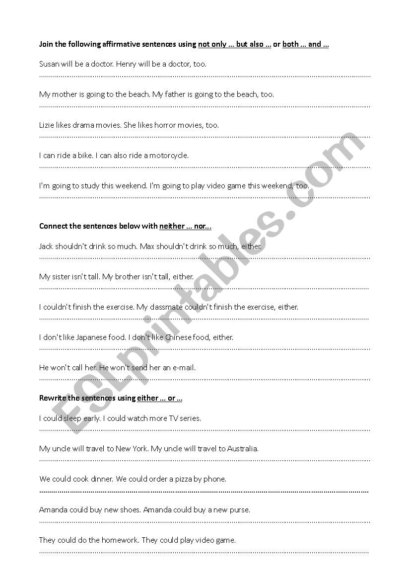 Connectors worksheet