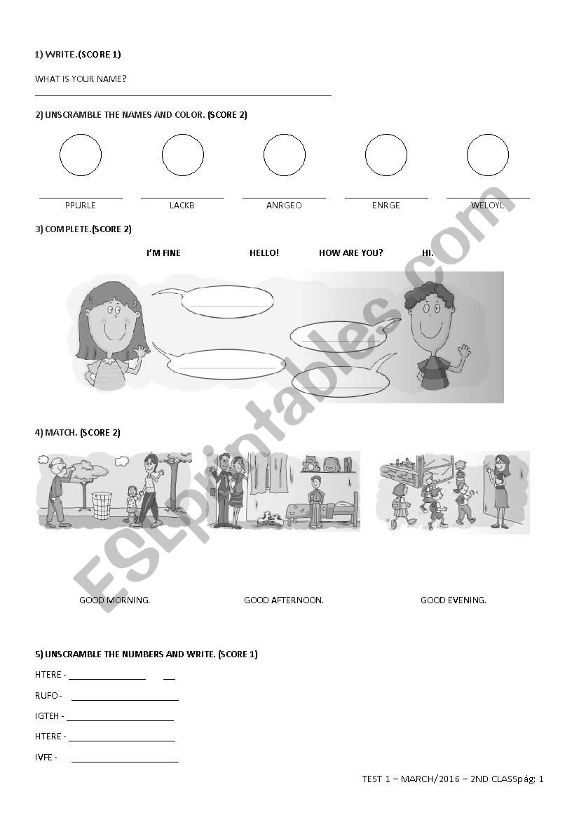 English Test for 2nd Grade - 1B