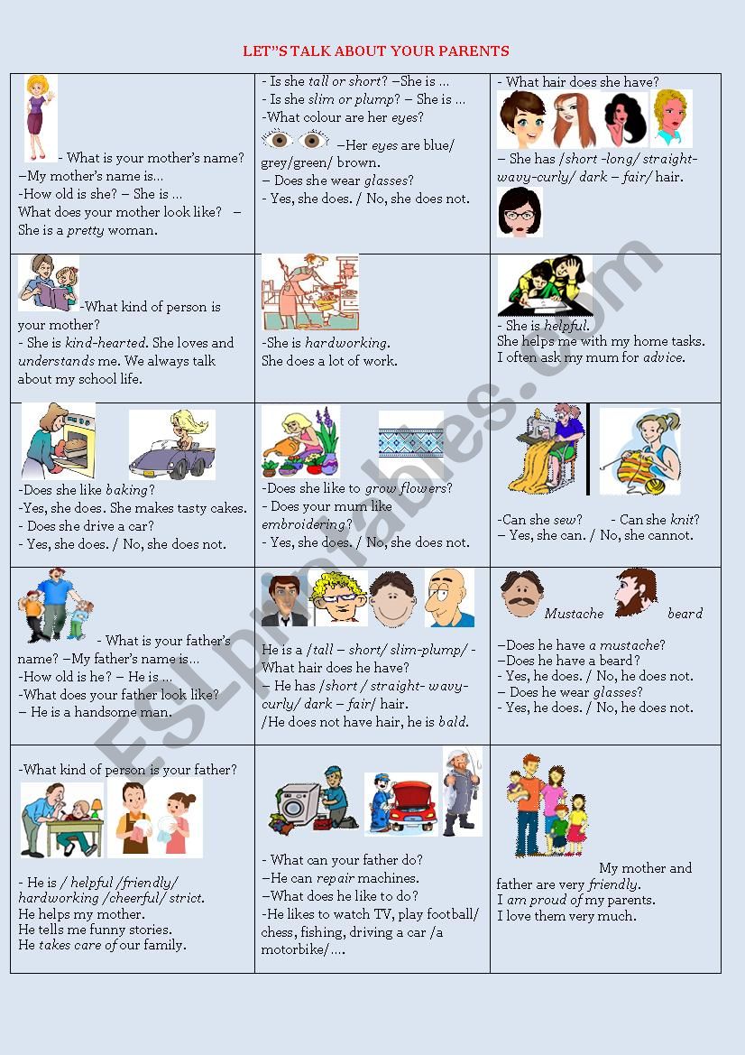 Lets talk about your parents worksheet