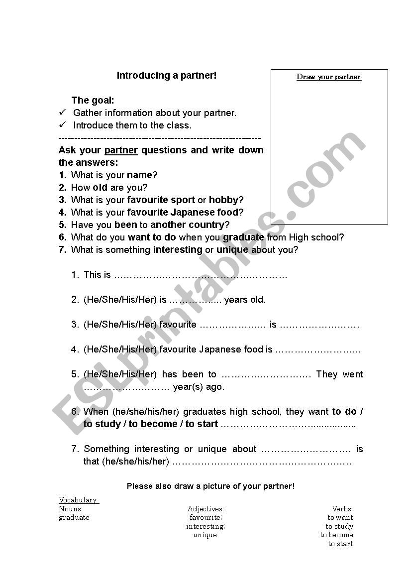 Introduce a partner worksheet