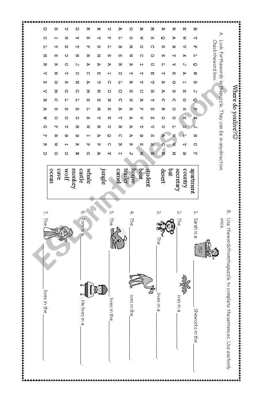 Where do you live? worksheet