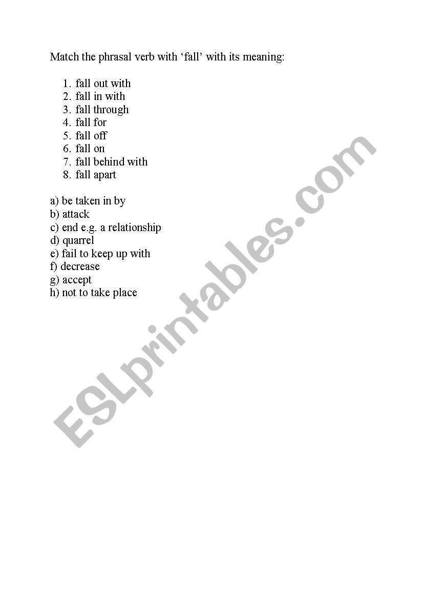 Phrasal verbs with fall worksheet