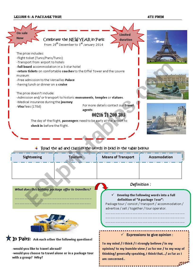 package-tour-esl-worksheet-by-haddoula