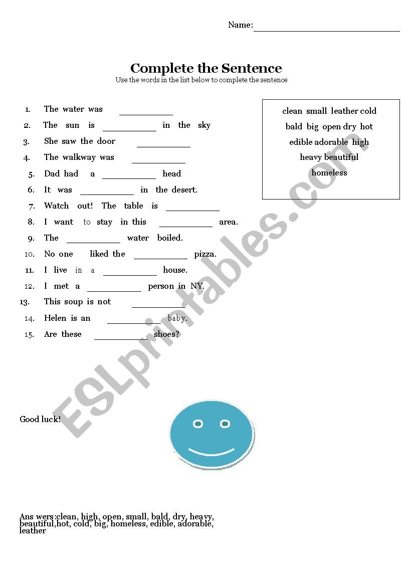 ADJECTIVES worksheet