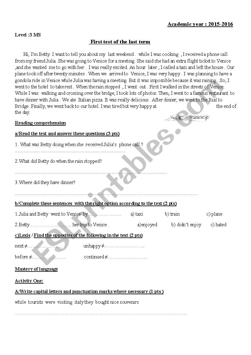 Holidays worksheet