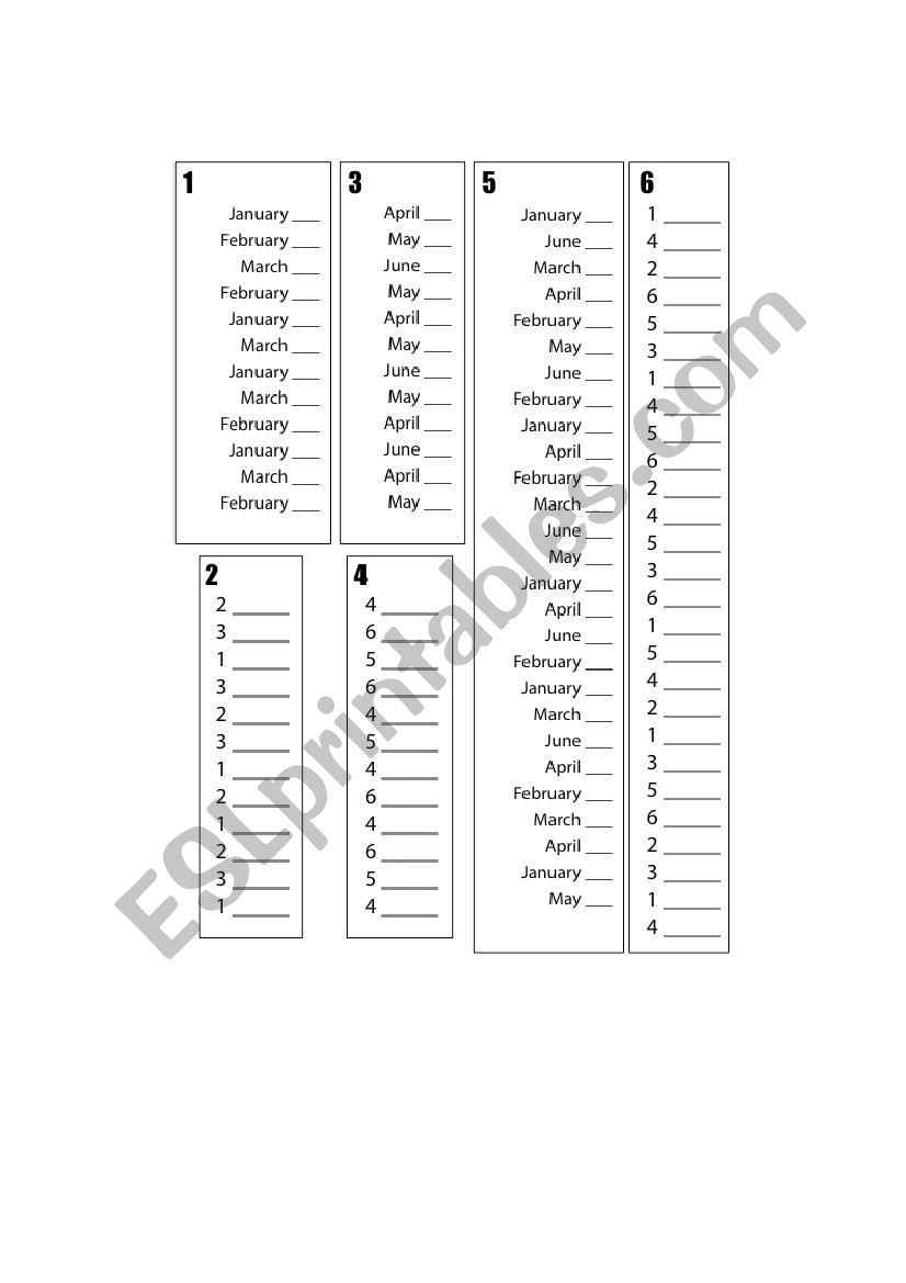 months worksheet